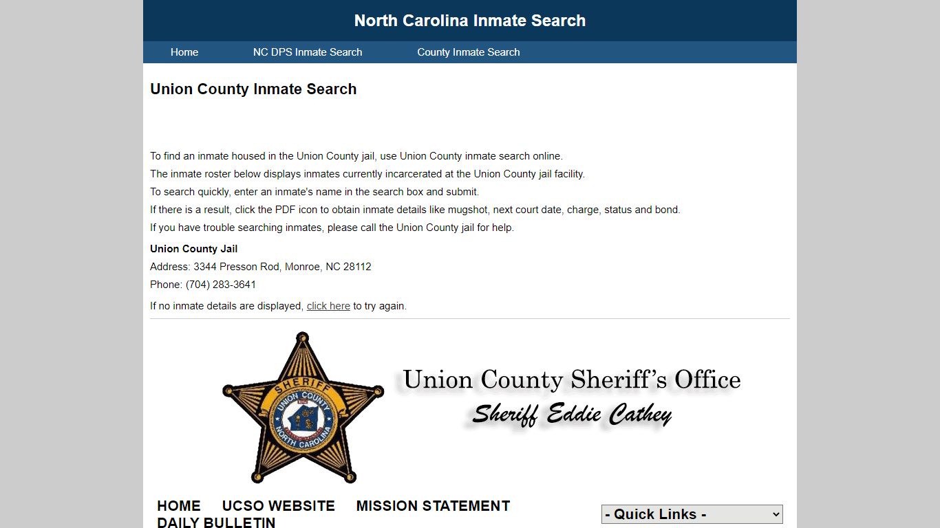 Union County Inmate Search - North Carolina Inmate Search