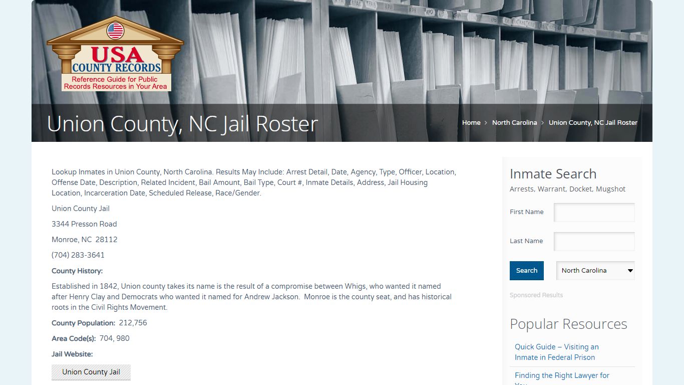 Union County, NC Jail Roster | Name Search